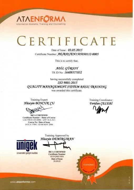 ISO 9001:2015 Kalite Yönetim Sistemi