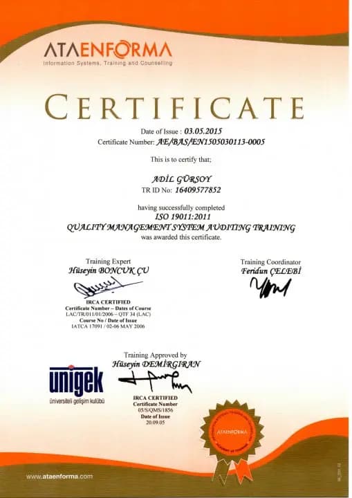 ISO 19011:2011 İş Sağlığı ve Güvenliği İç Denetçi