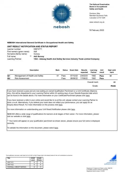 NEBOSH:IGC İSG Uzmanlık Eğitimi