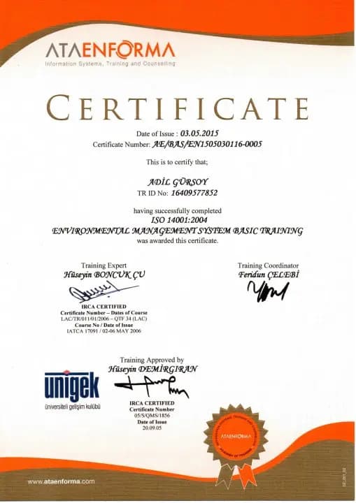 ISO 14001:2015 Çevre Yönetim Sistemi