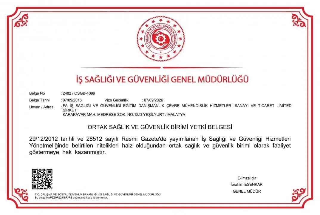 Çalışma Bakanlığı OSGB Yetki Belgesi