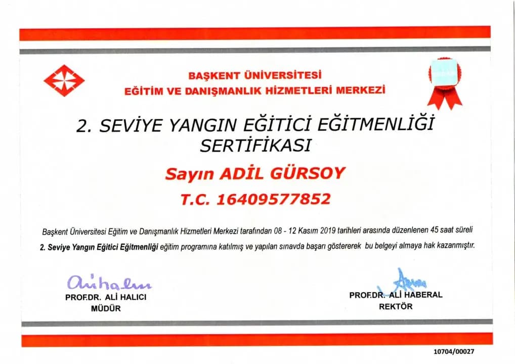 2. Seviye Yangın Eğitici Eğitmenliği Sertifikası