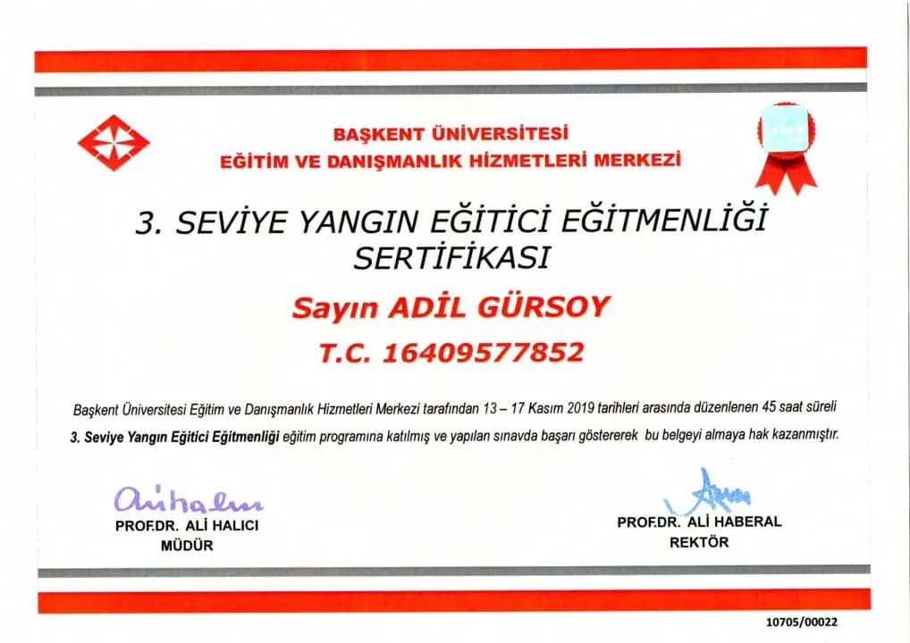 3. Seviye Yangın Eğitici Eğitmenliği Sertifikası